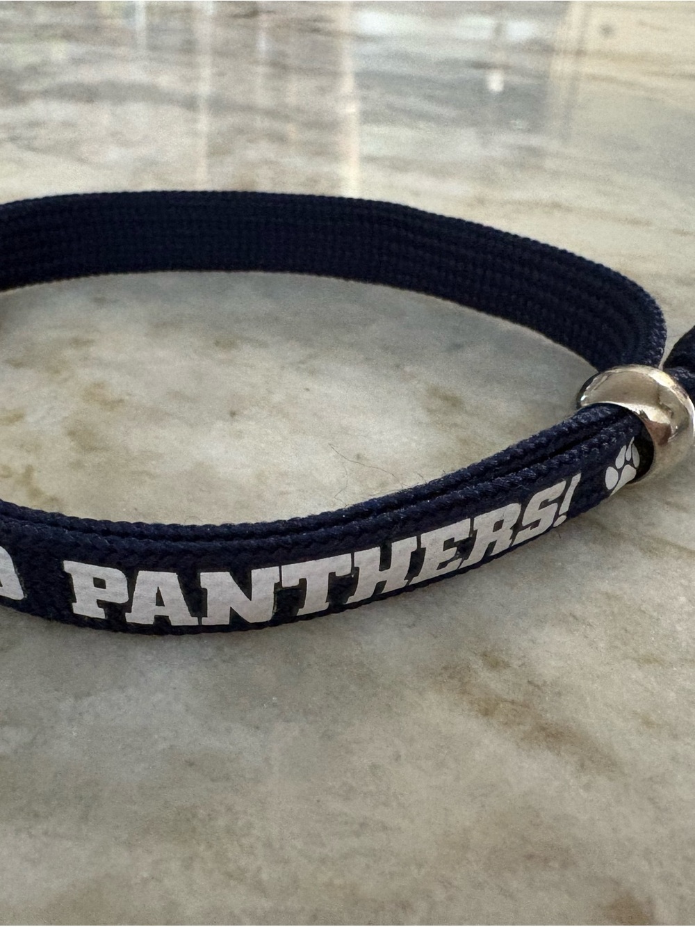 Navy Blue Panthers Adjustable Rope Bracelet with Silver Accent